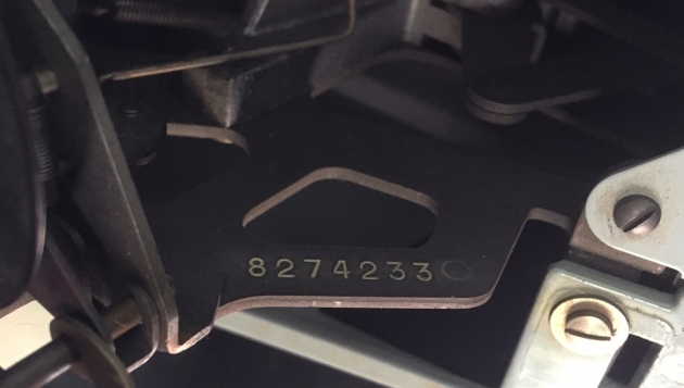 Hermes "9" serial number location, left side of the type basket.