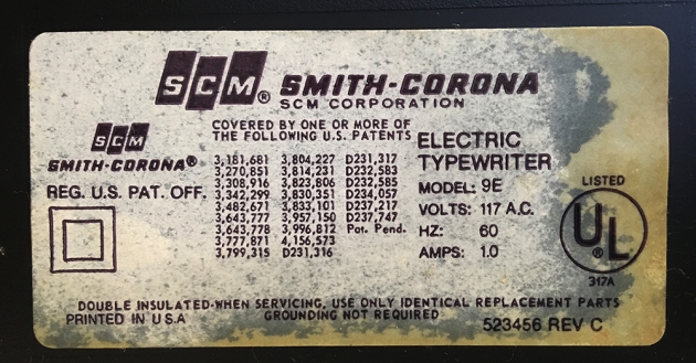 Smith-Corona "Coronamatic 2500" from the bottom (detail)...