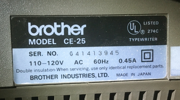 Brother "CE-25"  serial number location...