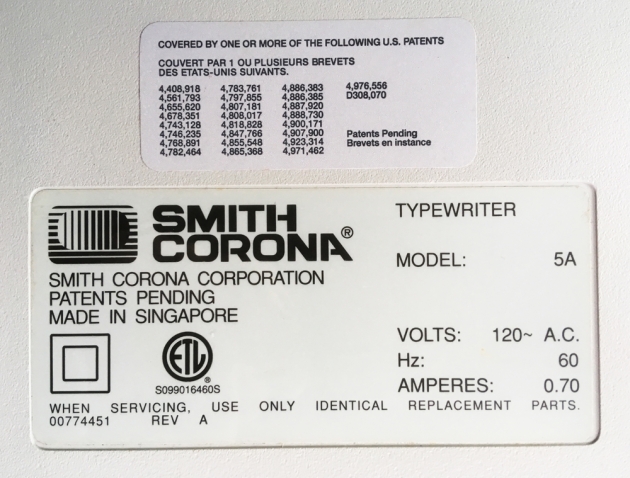 Smith Corona "240 DLE " Info on the bottom...