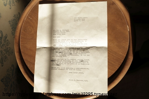 The letter concerning the microscope written on April 4, 1961.