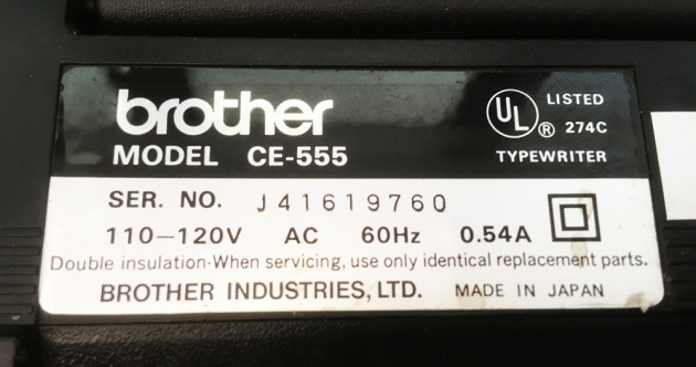 Brother "CE-555" serial number location...