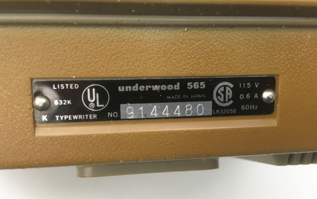 Underwood "Electric 565" serial number location...