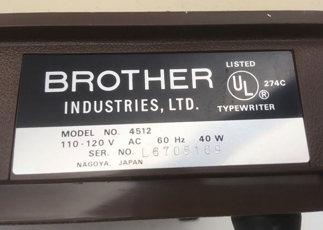 Brother "Electric 4512" serial number location...