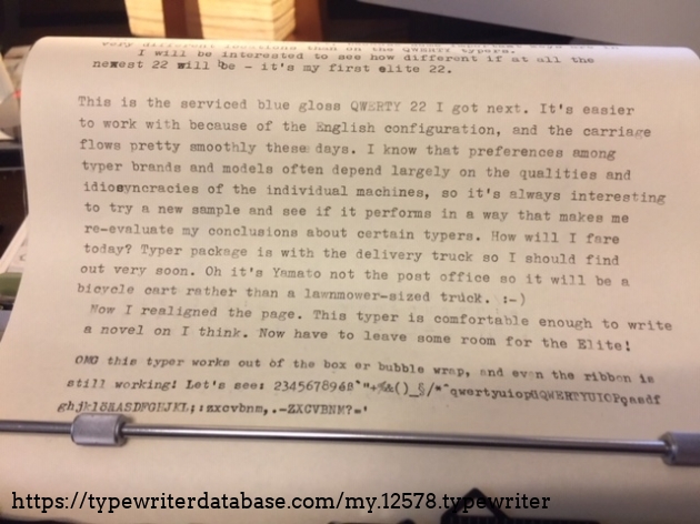 Bottom three lines are this typer, the others are the beige QZERTY and blue QWERTY pica machines.