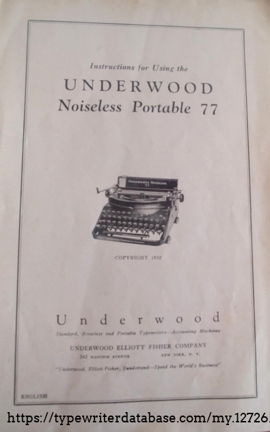 Original Underwood instruction manual front cover