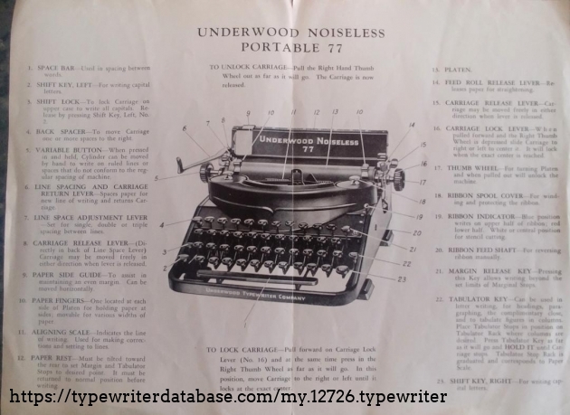 Original Underwood instructions with component ID