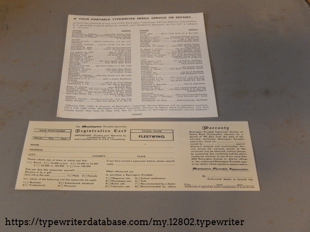The Warranty card and a list of repair locations.