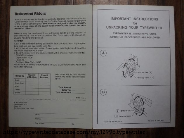 Replacement Ribbon Order Form - Unpacking Instructions