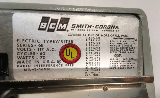 Smith Corona "Secretarial 250" patent information...
