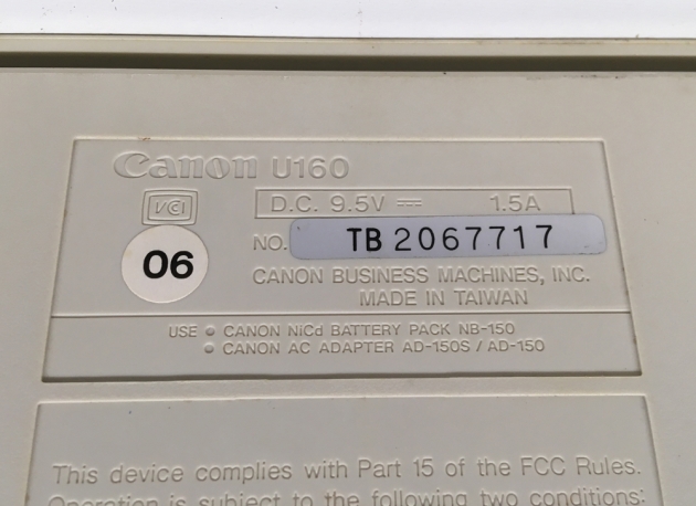 Canon "StarWriter 30" from the bottom...(detail of serial number location).
