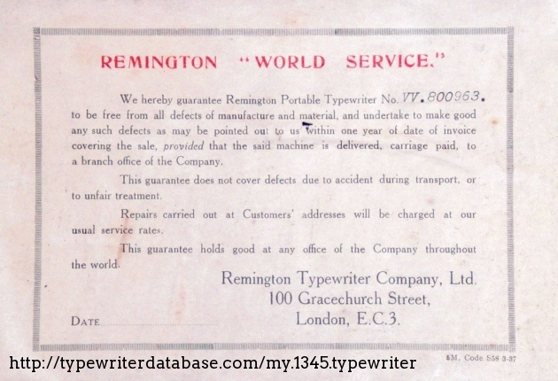 Close-up of warranty card