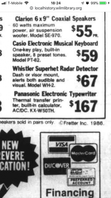 Newspaper ad from 1986