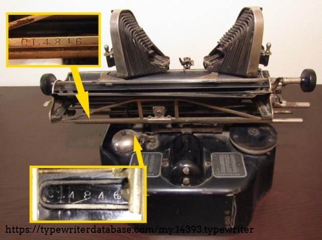 Serial number in two different parts of the machine, on the body and on the carriage.