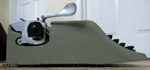 Subtlety and good engineering. This demonstrates that the Studio 44 could be described as a 'bridge' typewriter. It is perfectly usable as a standard, but it comes with a case and you can carry it, given sufficient lumbar support.