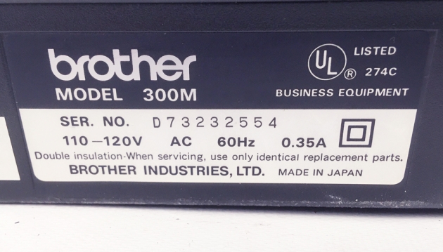Brother "Compactronic 300M" serial number location...