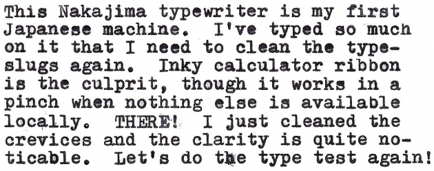 (This Nakajima typewriter is my first ELECTRIC Japanese machine.)