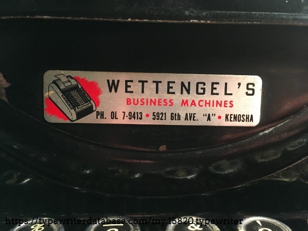 Here is the Dealer Tag. This is the second Wettengel's machine that I own, and the third one that I know of.  The first machine that I own that has this tag is my 1946 Woodstock. One of my friends also has an Aztek 300 that has the same tag on the back.