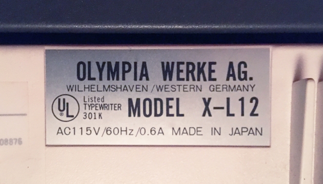 Olympia (Nakajima) "X-L12"  sticker on the back with model name...