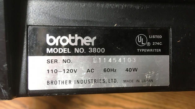 Brother "Correction Automatic 12" serial number location...