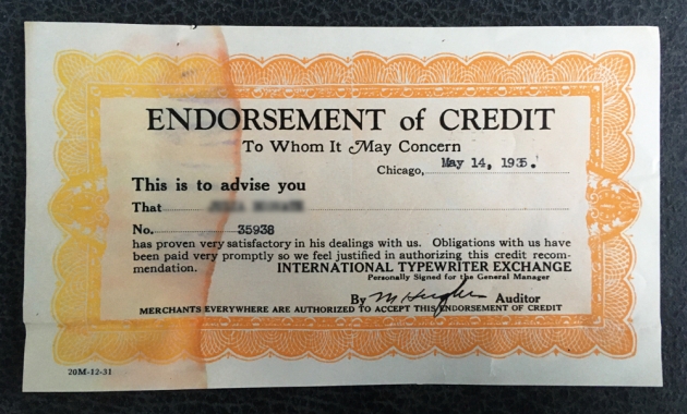 Underwood "5" credit receipt...