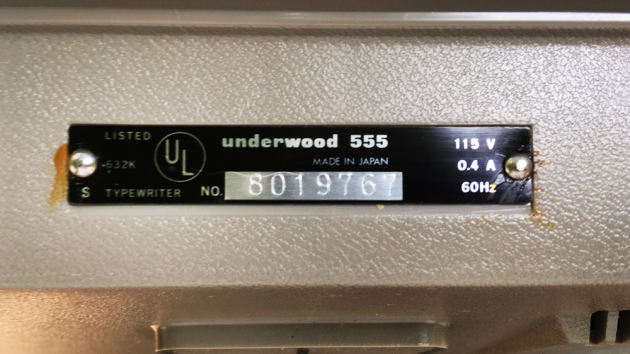 Underwood "Electric 555" serial number location...