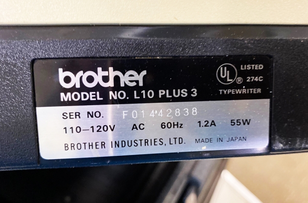 Brother "Correction L10 plus 3" serial number location...