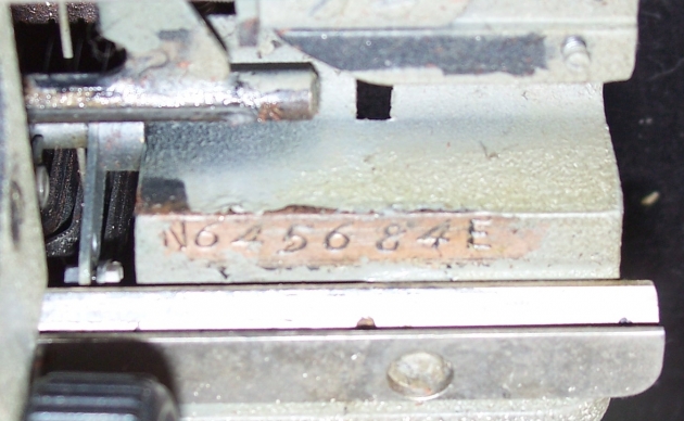The serial number, seen when the carriage is moved all the way to the left.
