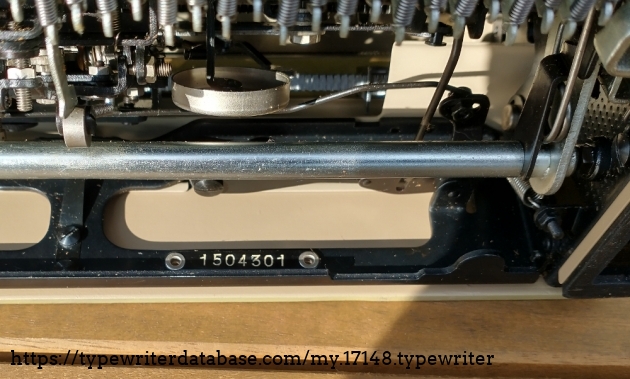 Serial number location  on the bottom frame. This is the first typewriter that I've found that has the serial number in two places.