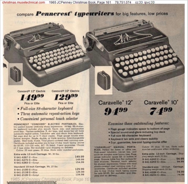 Penncrest Caravelle 10 and Caravelle 12 models from Penney's 1965 Christmas Catalog