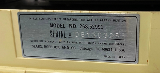 Sears "Achiever" serial number location...