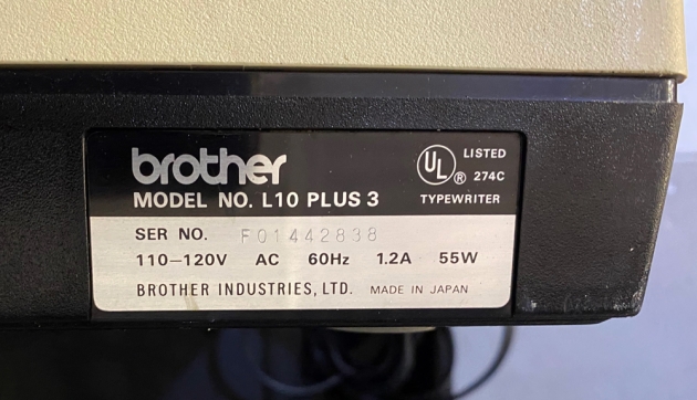 Brother "Cassette Electric L10 Plus 3" serial number location...
