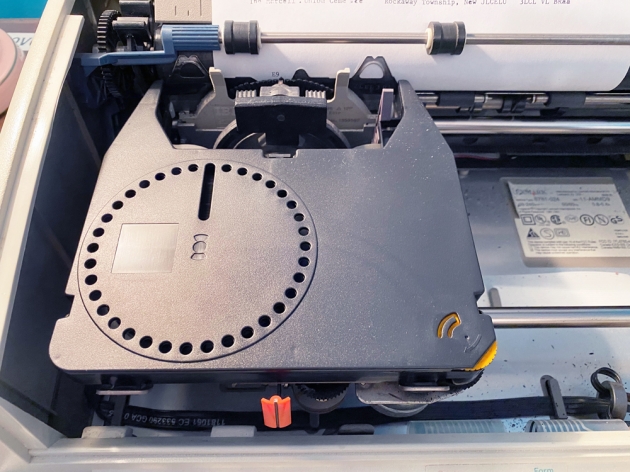 IBM "Wheelwriter 1000" from under the hood...(detail of giant cartridge)