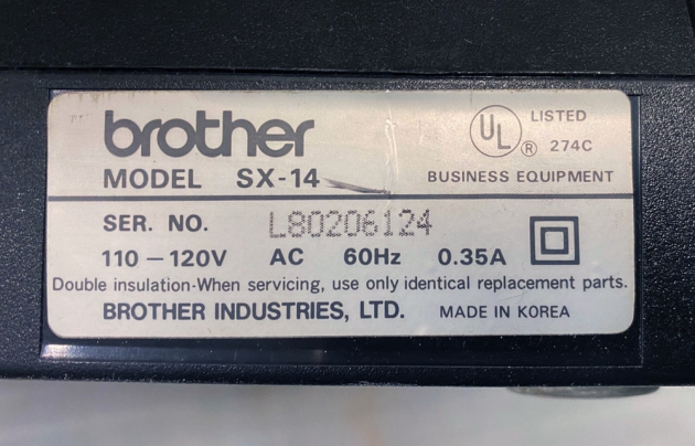 Brother "SX-14" serial number location...
