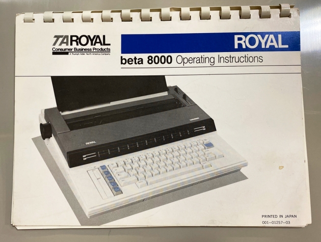 Royal "Beta 8000" from the manual...