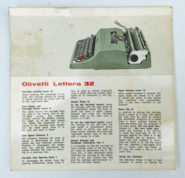 Olivetti "Lettera 32"  manual card, front...
