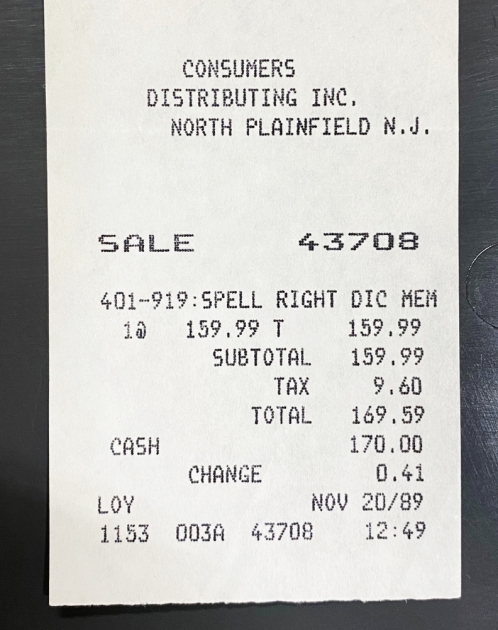 Smith Corona "SD 650" from the original receipt showing the purchase date...
