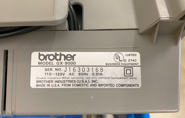Brother "GX-9000" serial number location...