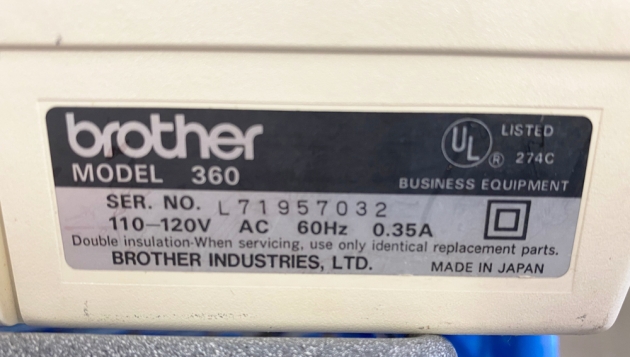 Brother "Correctronic 360" serial number location....