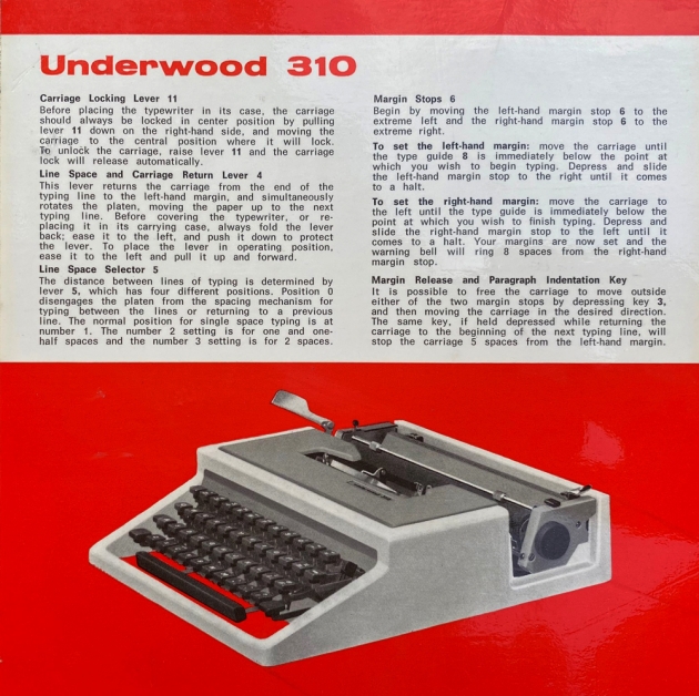 Underwood "310" from the manual card...(front)