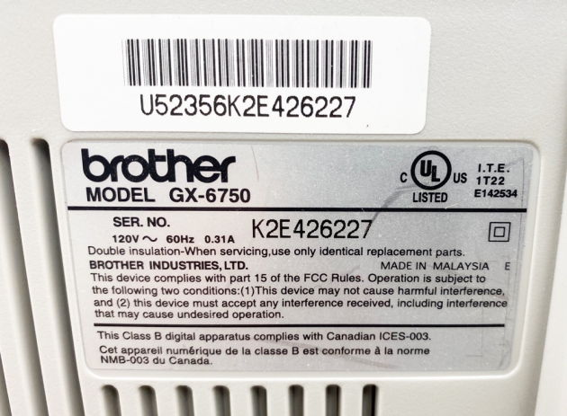 Brother "GX-6750" serial number location....
