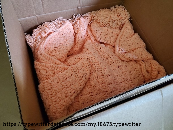 Not a typewriter pic, but I got a kick of what ShopGoodwill used as packaging - nice peach granny blanket! :D