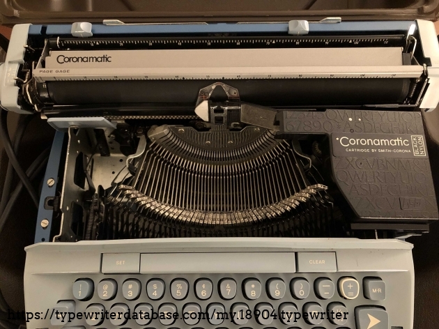 View of type bars under cover of the machine. Note the Coronamatic Ribbon Cartridge.