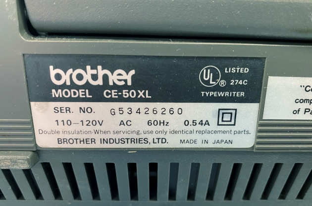 Brother "Correctronic 50XL" serial number location,...