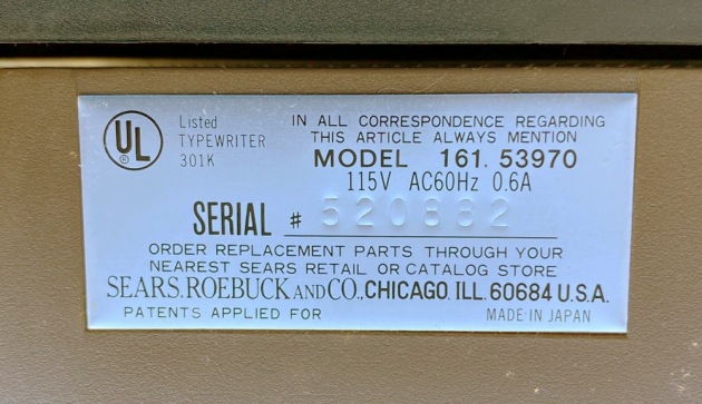 Sears "Scholar" serial number location...