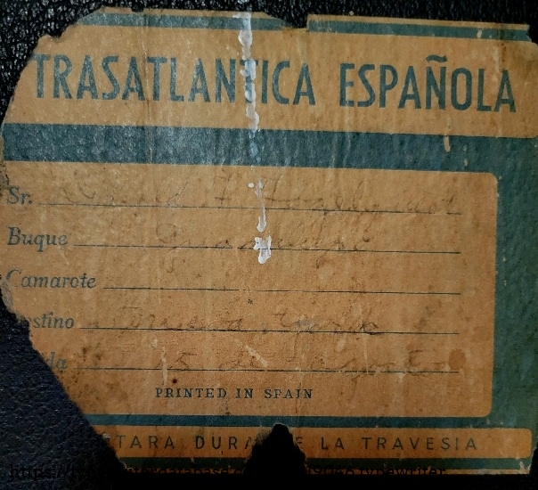 Close-up of Spanish mailing label on case.