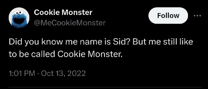Cookie Monster tweet...