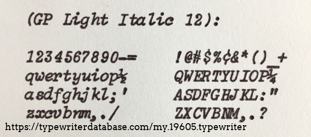 IBM GP Light Italic 12 type element