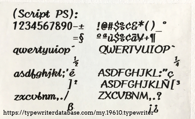 Script PS type face. Note alternate keyboard symbols.
