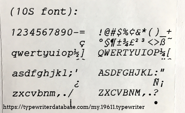 Sharp PA-1050 10 CPI script type face. Note alternate keyboard symbols.